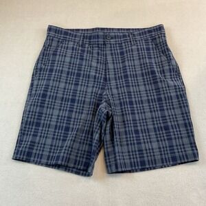 Rorie Whelan Golf Shorts Mens 36 Navy Blue Plaid Flat Front Zipper Back Pocket